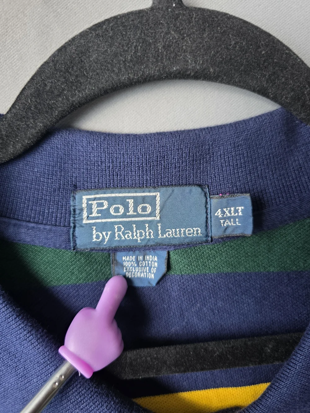 Vintage Polo Ralph Lauren 4XLT Tall Striped Polo Shirt Green Navy Yellow